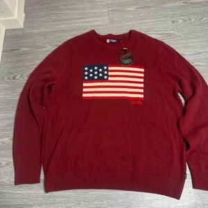 Chaps Polo Ralph Lauren Sweater Men’s XXL Ruby Red American Flag Heavy Knit NWT